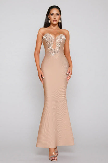 Iuana Sleeveless Beaded Bandage Maxi Dress