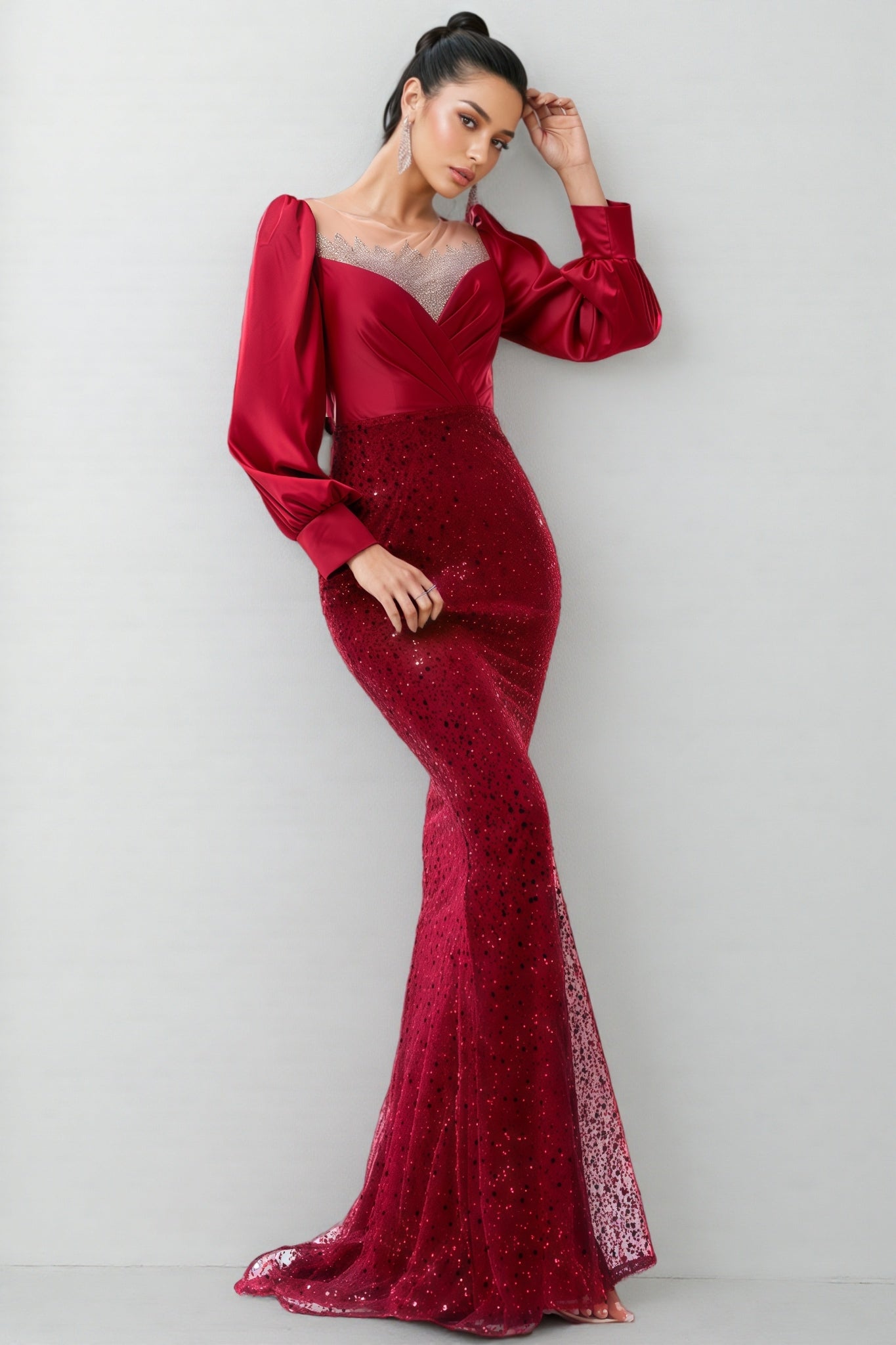 Paxton Red Round Neck Sequin Maxi Dress