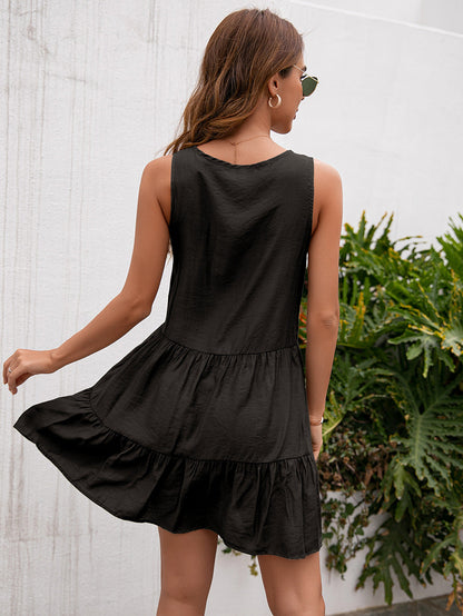 Canon Swiss Dot Tiered Babydoll Dress Black