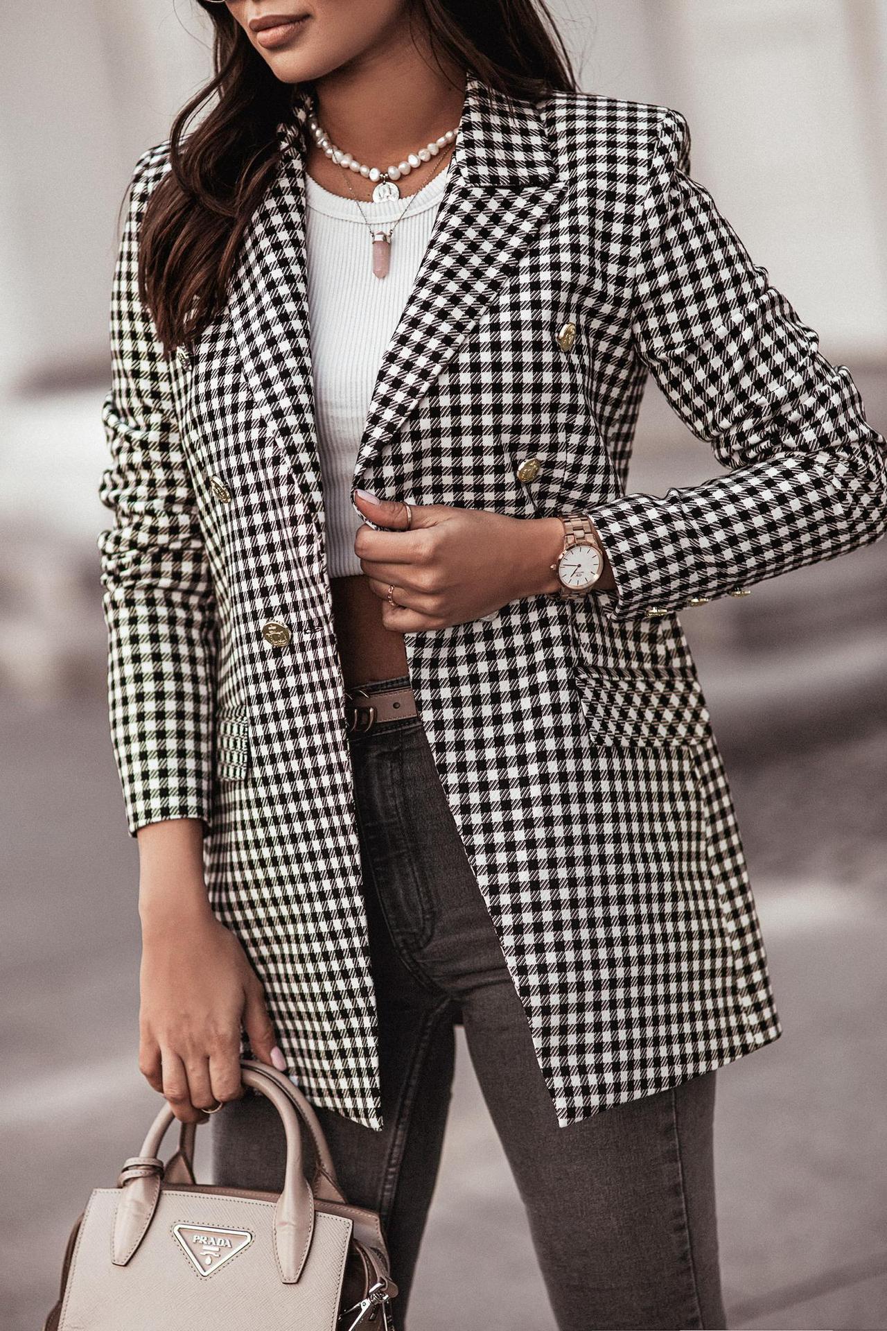 Double Breasted Plaid Blazer
