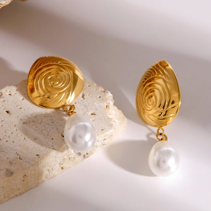 Oceanic Swirl - Gold Freshwater Pearl Drop Earrings