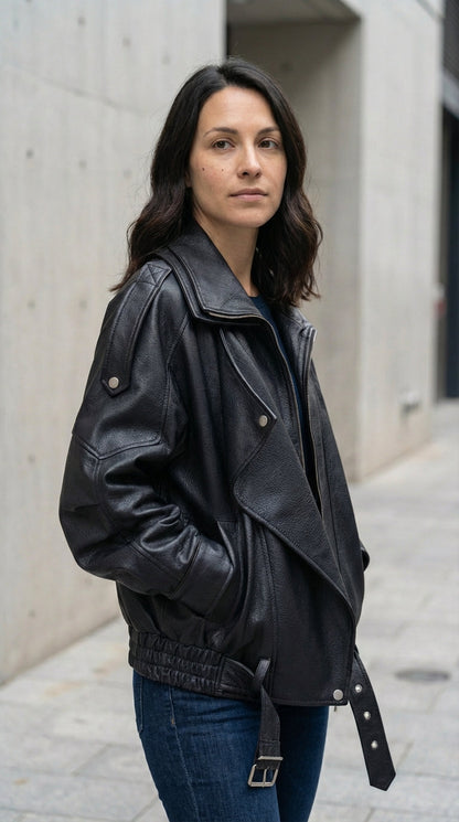 Oversized Leather Biker Jacket – Vintage-InspiRed Statement