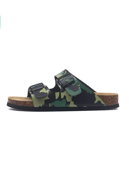 Printed Buckle Flat Sandals