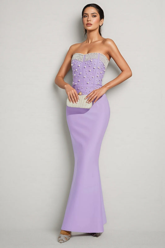 Tulip Purple Beaded Bandage Maxi Dress