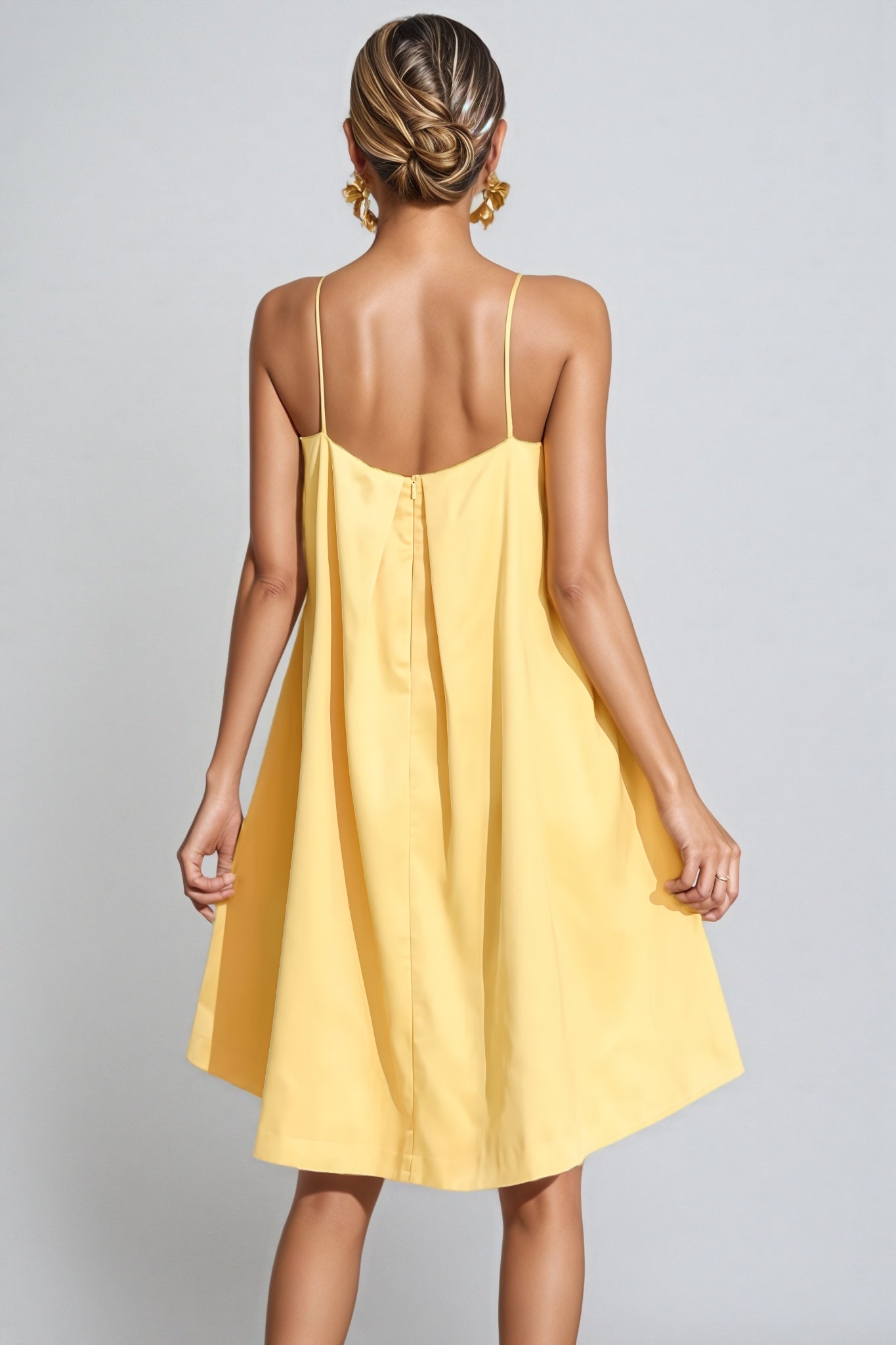 Fawnty Yellow Embroidered Slip Mini Dress