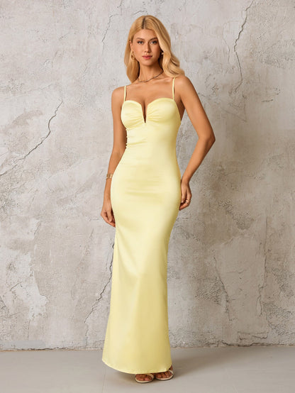 Ruched Bust Cut Out Backless Satin Dress