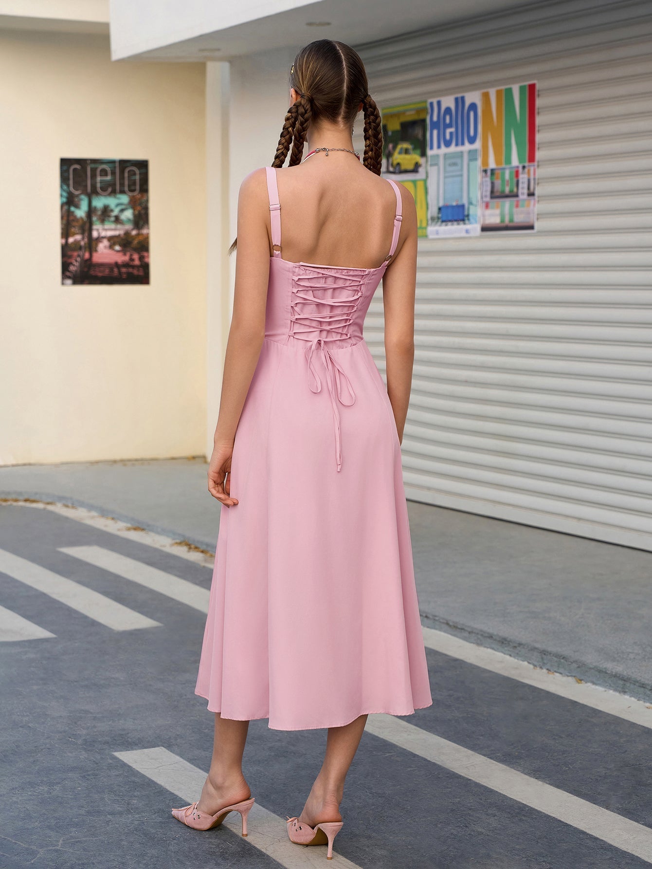 Ruched Bust Split Thigh Cami Dress