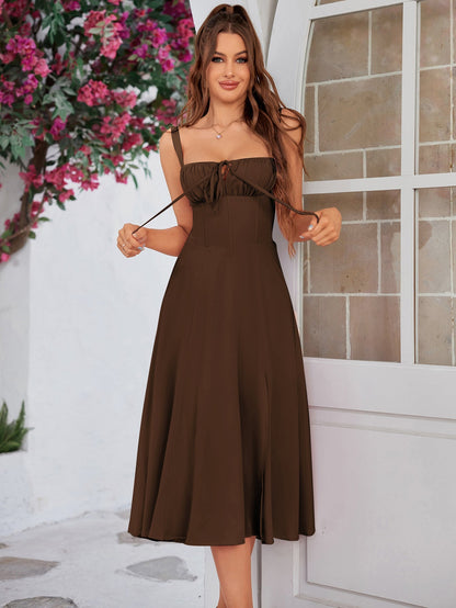 Ruched Bust Split Thigh Cami Dress