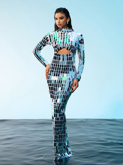 Acrylic Embellished Cutout Maxi Dress
