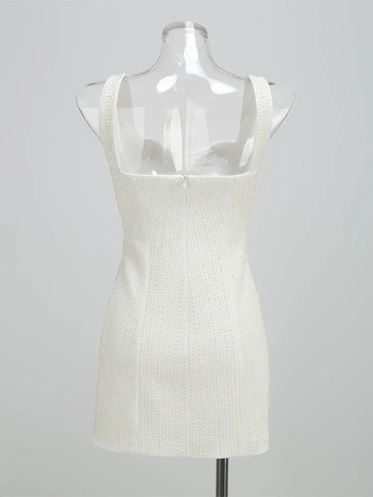 White Spaghetti Strap Diamonds Mini Dress