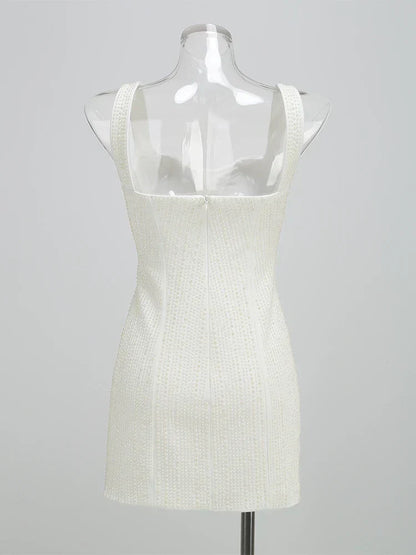 White Spaghetti Strap Diamonds Mini Dress