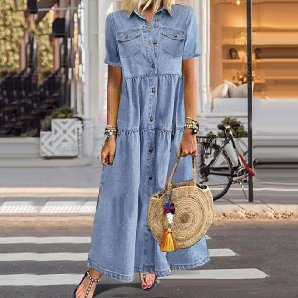 Jazmín Boutique Denim Style Maxi Dress Premium Wardrobe Essential