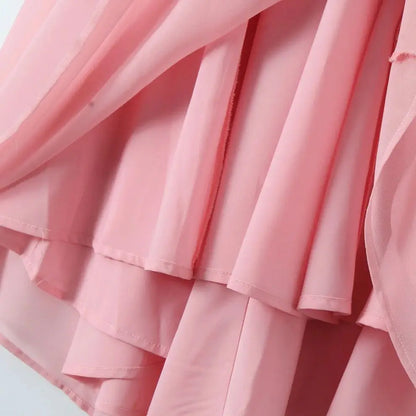 Pink Deep V Collar Halter Sling Midi Dress