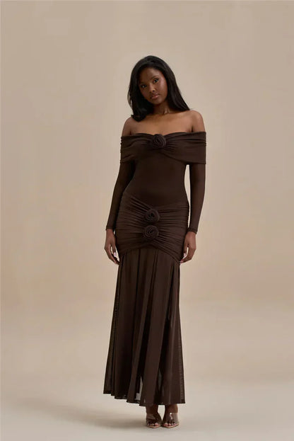 Off - shoulder Strapless Rose Long Sleeve Dress