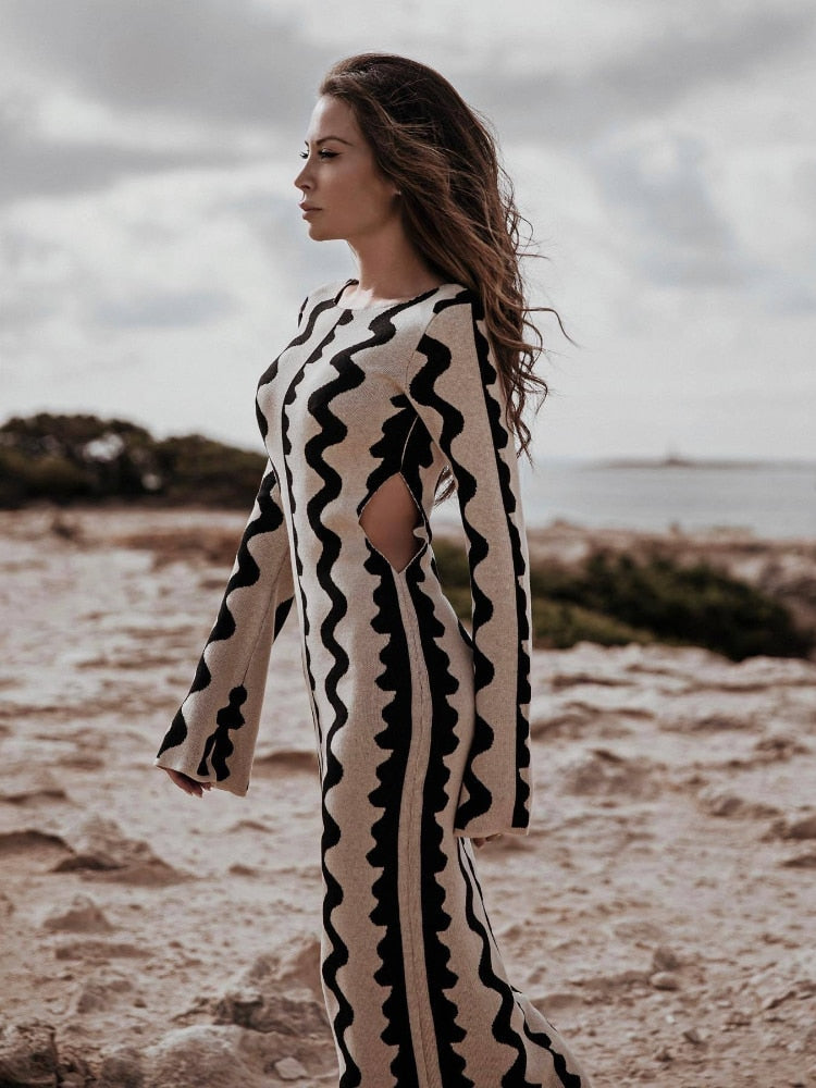 Ada Elevated Long Sleeve Knitted Maxi Dress Chic Silhouette Collection