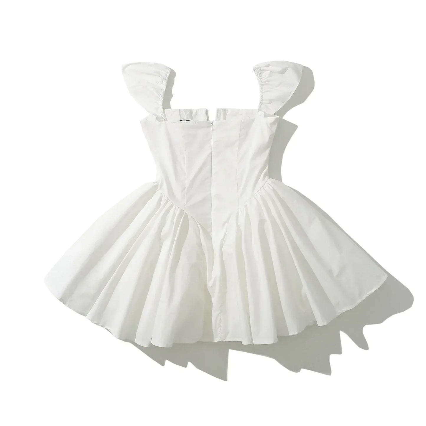 White Slit V Collar Short Sleeve Corset Style Mini Dress