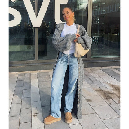 Elegant Modest Knitted Long Dress Loose Buttons Sweater Cardigans 2025 Fall Commuter Lady Fashionable Trendy Casual Woman Wear