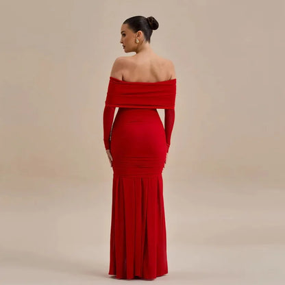 3D Flower - appliqué Mesh Long Sleeve Fishtail Maxi Dress