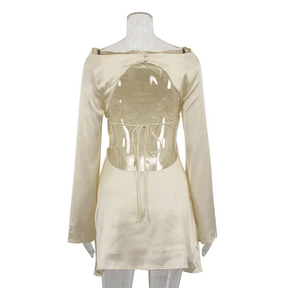 Elegant Backless Lace - Up Satin Party Mini Dress