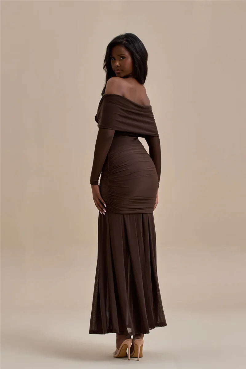 Off - shoulder Strapless Rose Long Sleeve Dress