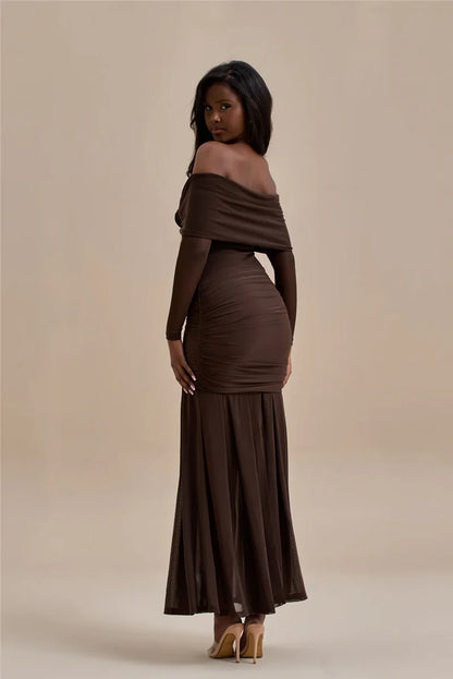 Off - shoulder Strapless Rose Long Sleeve Dress