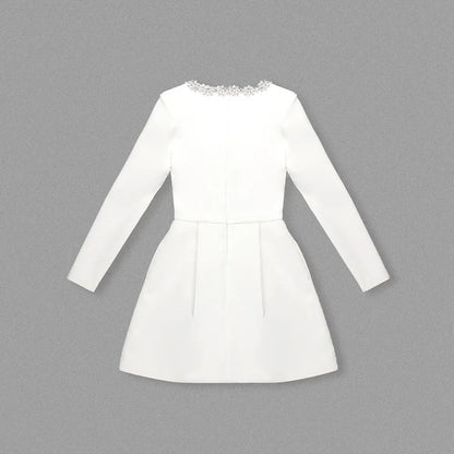 White Square Neck Diamond Mini Dress
