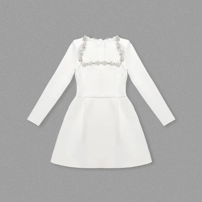 White Square Neck Diamond Mini Dress