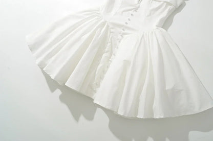 White Slit V Collar Short Sleeve Corset Style Mini Dress