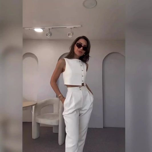 Cropped Pant Sleeveless Vest Suit