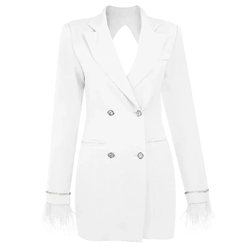 Diamond Button Cuffs Chain Feather Jacket