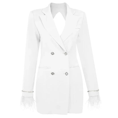 Diamond Button Cuffs Chain Feather Jacket