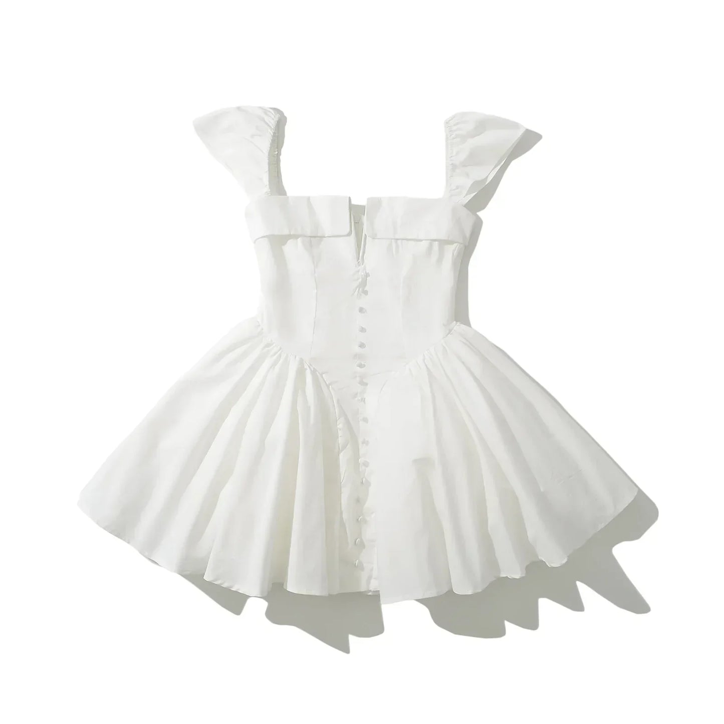 White Slit V Collar Short Sleeve Corset Style Mini Dress