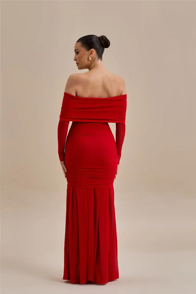 Off - shoulder Strapless Rose Long Sleeve Dress
