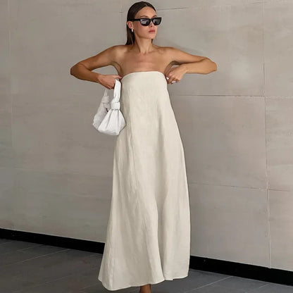 Habiba Khaki Linen A-line Dress with Pockets for Women Easy Wear Style