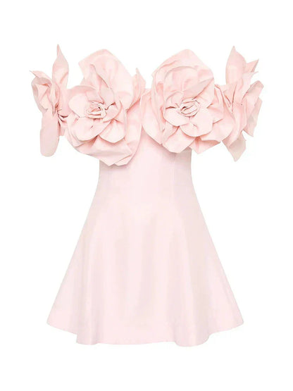 Women's Slash Neck 3D Flower Mini Dress