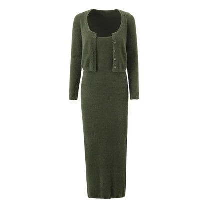Knitted Cardigan With Camisole Dress Two - piece Set