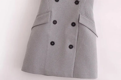 Plaid Halter Sleeveless Button Dress