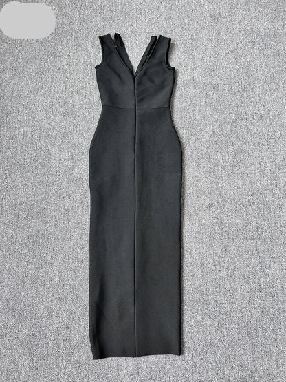 Sleeveless V Neck Bandage Long Dress