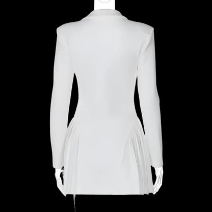 Plunging Neckline Pleated & Buttoned Blazer Dress