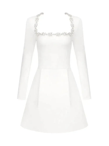 White Square Neck Diamond Mini Dress
