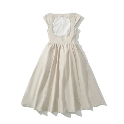 Short Sleeve Hollow Out Back Midi Dress
