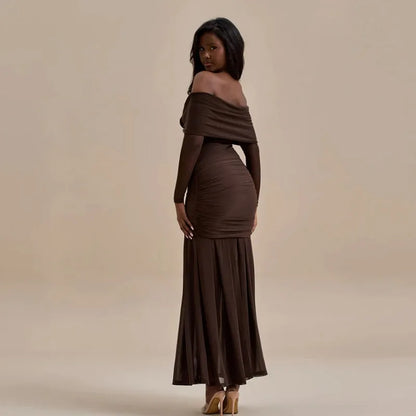3D Flower - appliqué Mesh Long Sleeve Fishtail Maxi Dress