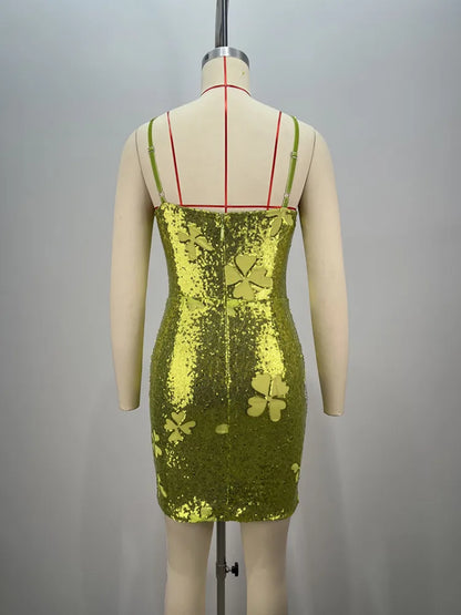 Sleeveless Mesh Sequins Butterfly Mini Dress