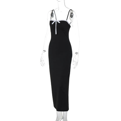 Open Back Lace Patchwork Black Maxi Dress