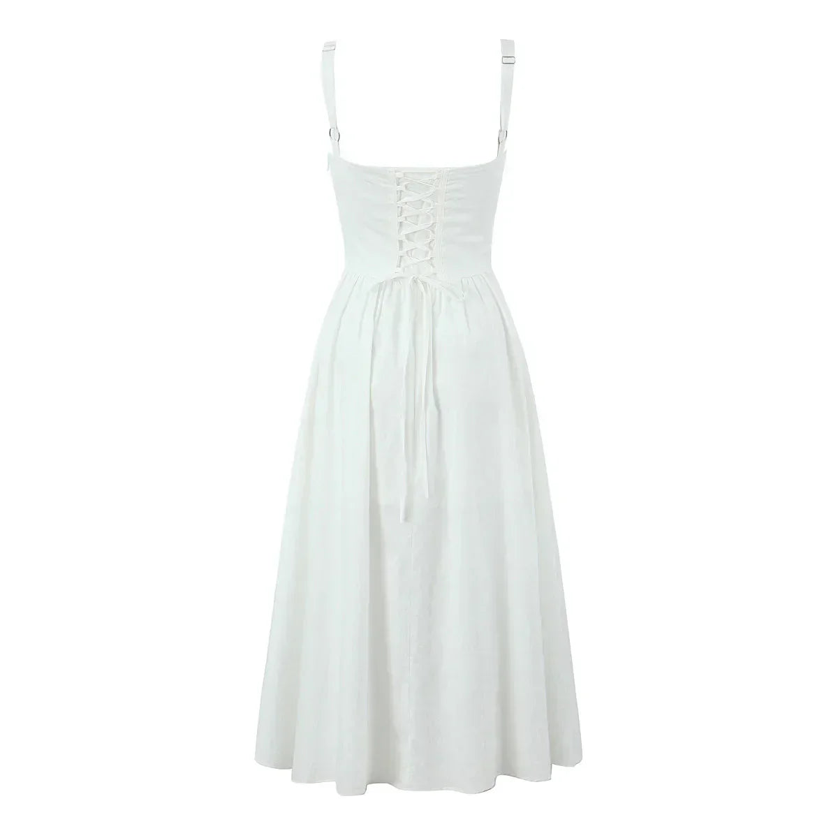 Wire Corset Style Low Waist White Midi Dress