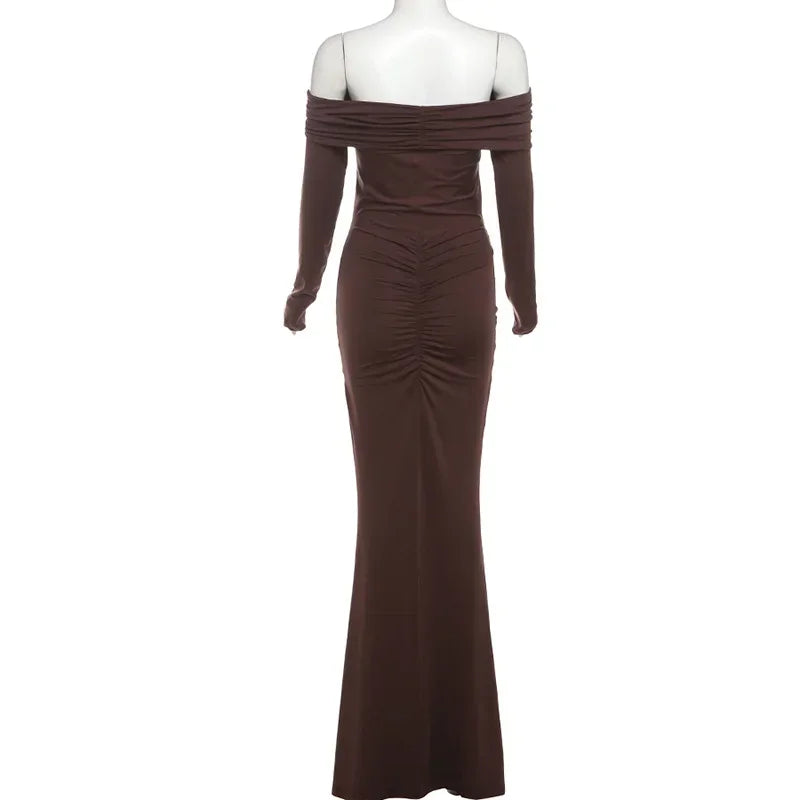 Off The Shoulder Pleated Full Sleeve Dress