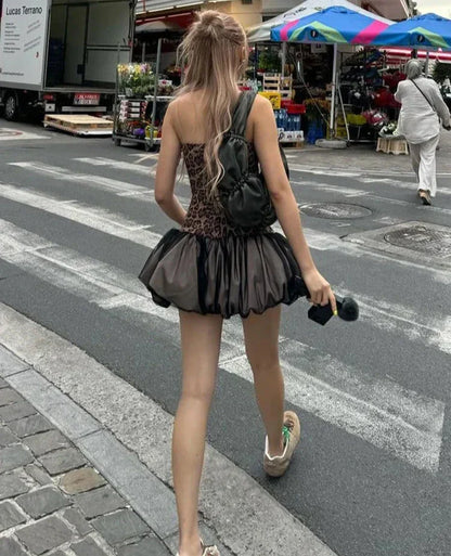 Leopard Print Patchwork Mini Dress