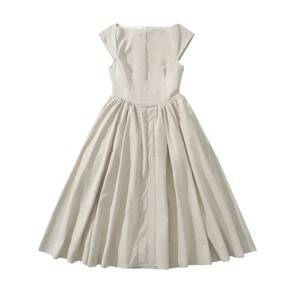 Short Sleeve Hollow Out Back Midi Dress