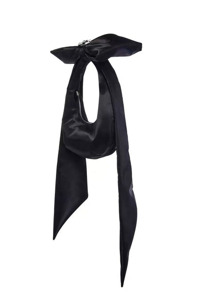 Satin Bow Rhinestone Heart Buckle Armpit Bag