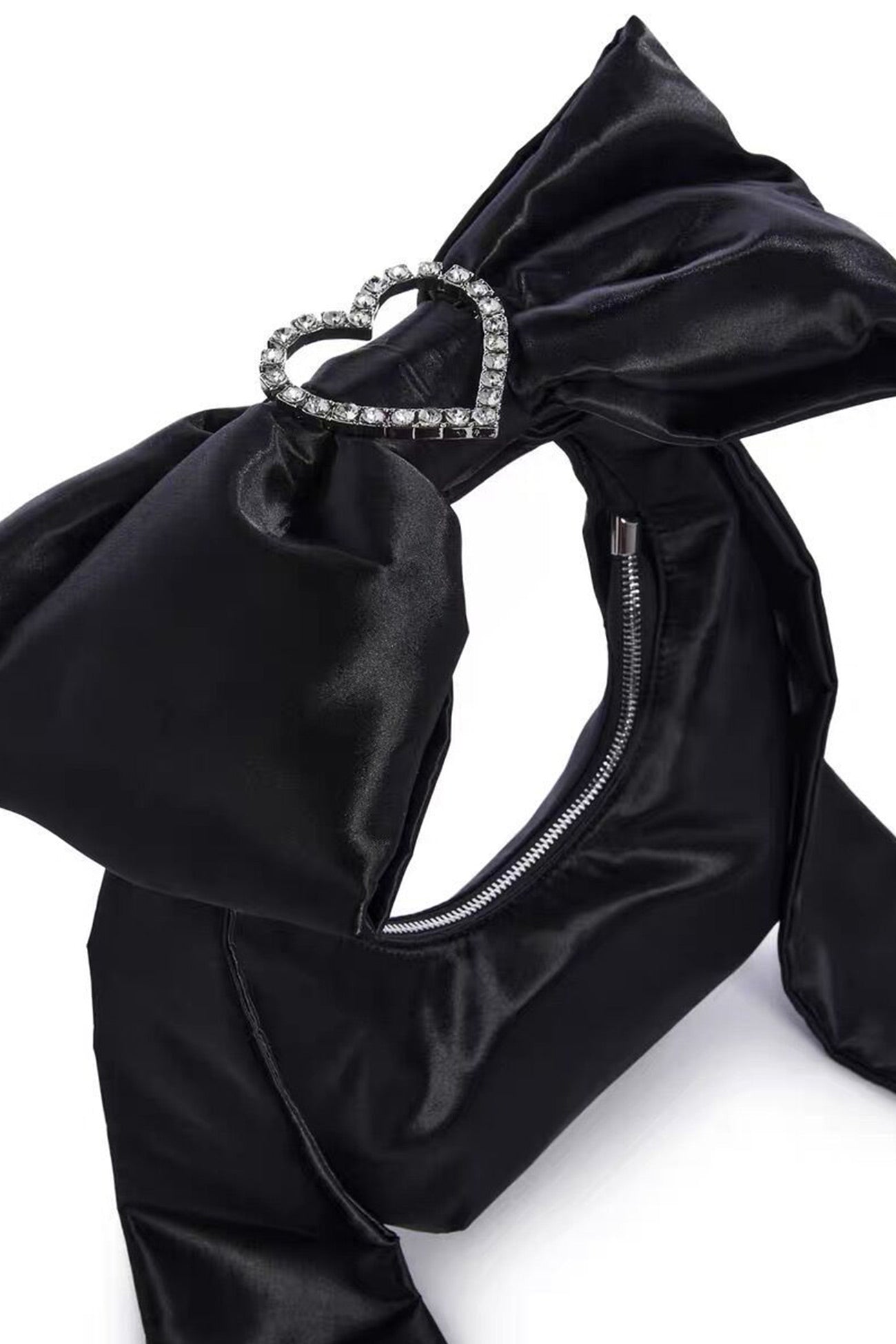 Satin Bow Rhinestone Heart Buckle Armpit Bag